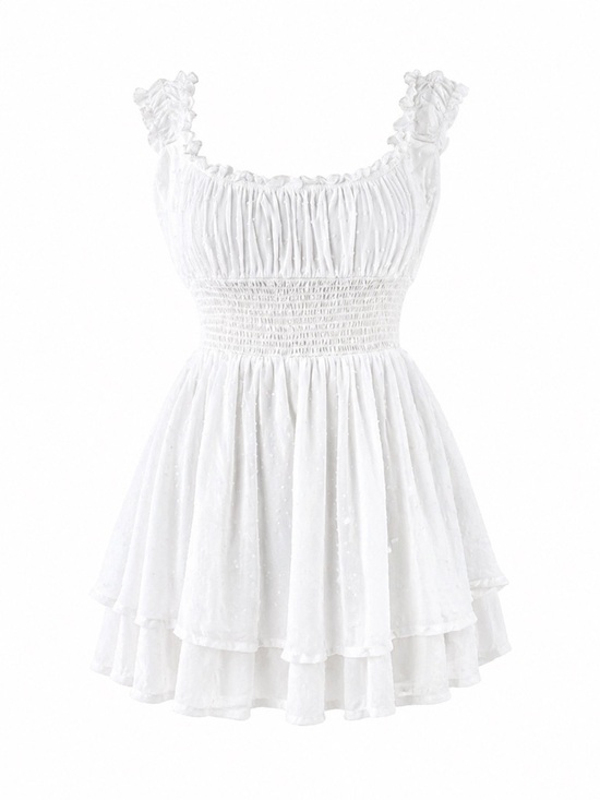 Urban Outfitters Pants - Urban Outfitters White Romper Small Smocked Ruffle Babydoll Coquette